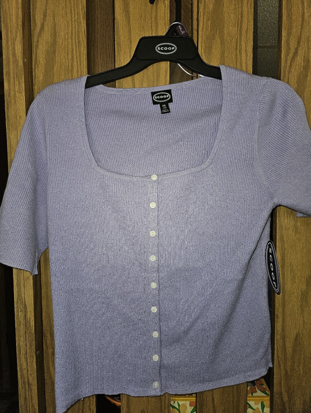NWT Scoop Sz XXL Lavender Square-Neck Button Front SS Knit Top